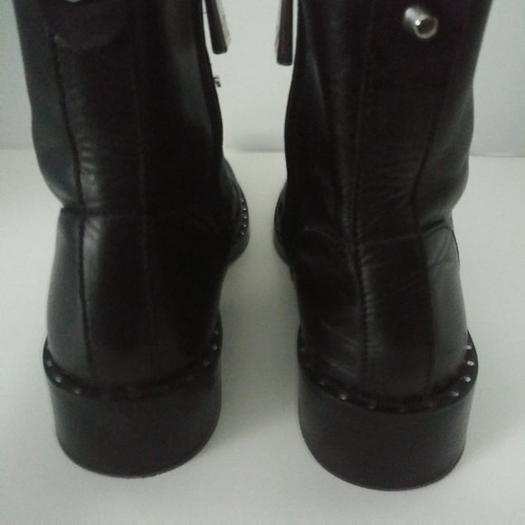 ZARA Black Leather Combat Boots Rhinestone Lace Up EU36 US6 Grunge Whimsigoth - Picture 3 of 7